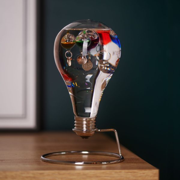 Light Bulb Galileo Thermometer On Metal Stand 18cm