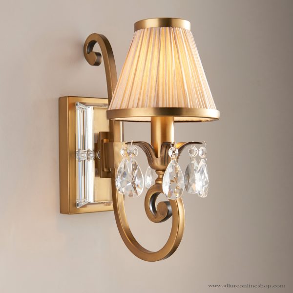 Antique Brass Single Wall & Beige Shade