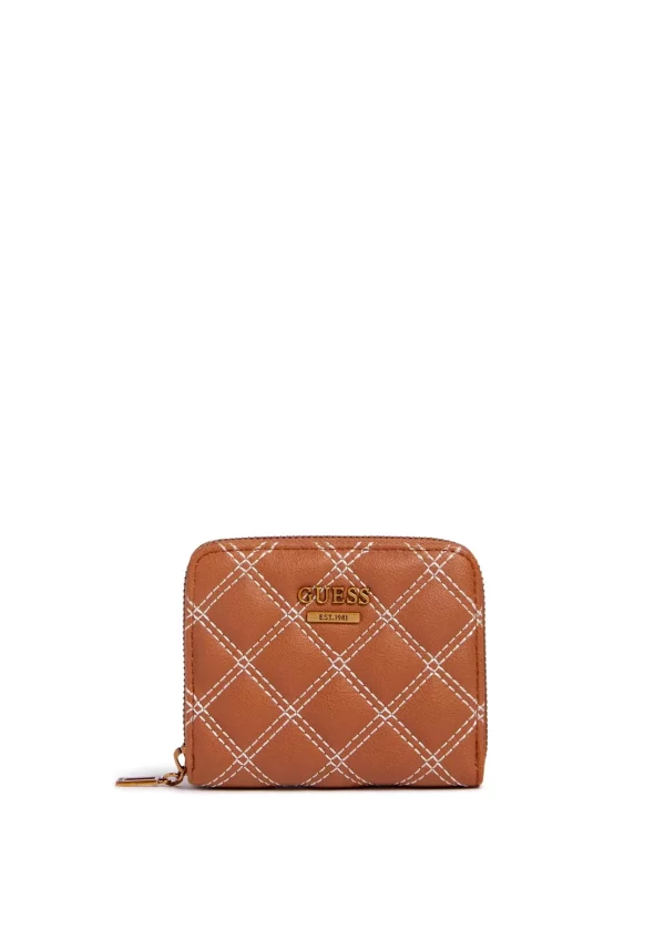 GUESS CESSILY MINI WALLET QUILTED COGNAC