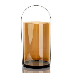 Metal & Amber Glass Lantern 43cm