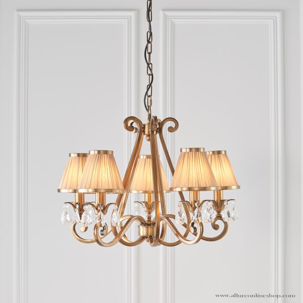 Antique Brass 5lt Pendant & Beige Shades