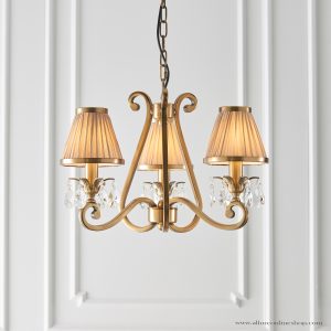 Antique Brass 3lt Pendant & Beige Shades