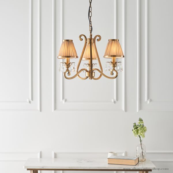 Antique Brass 3lt Pendant & Beige Shades - Image 4
