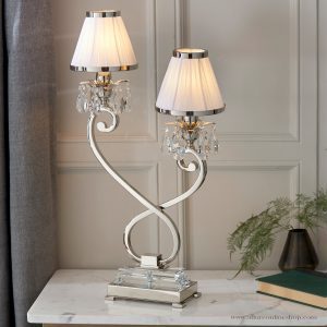 Nickel Small Table & White Shade