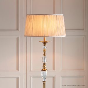 Antique Brass Floor With Crystal Embellishments & Beige Shade