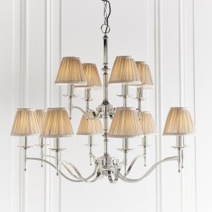 Nickel 12lt Pendant With Individual Beige Shades