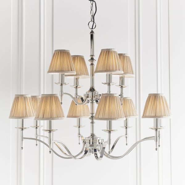Nickel 12lt Pendant With Individual Beige Shades