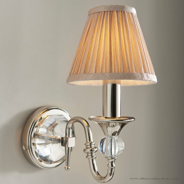 Nickel Single Wall With Crystal Embellishments & Beige Shade
