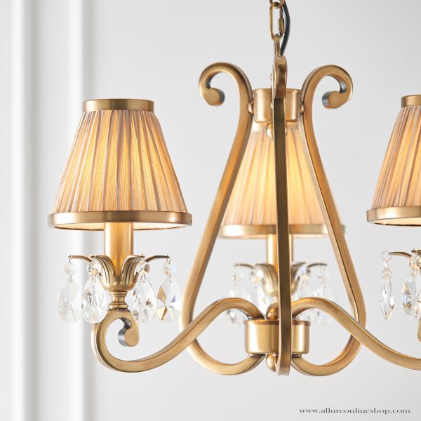Antique Brass 3lt Pendant & Beige Shades - Image 2