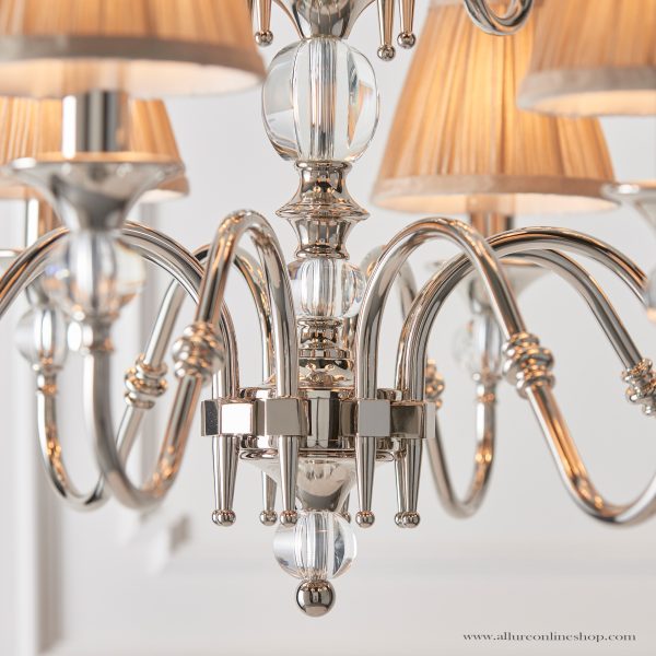 Nickel 12lt Pendant With Crystal Embellishments & Beige Shades - Image 2