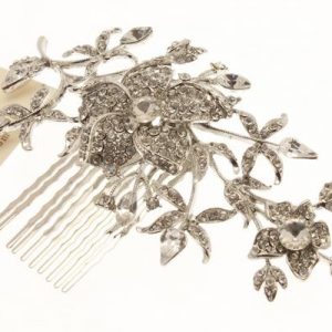 Swarovski Crystal Floral Detail Rhodium Haircomb