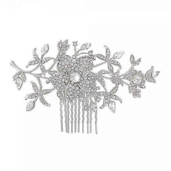 Swarovski Crystal Floral Detail Rhodium Haircomb