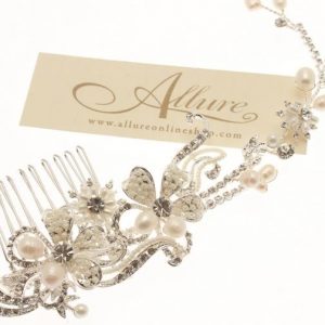 Vintage Silver Fresh Water Pearl Scroll Comb