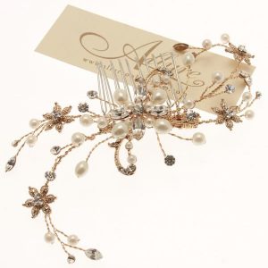 Gold Fresh Water Pearl & Swarovski Crystal Hair Comb