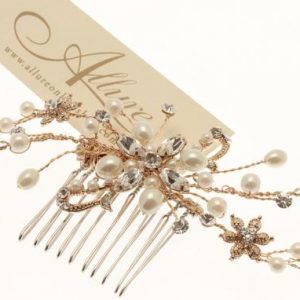 Gold Fresh Water Pearl & Swarovski Crystal Hair Comb