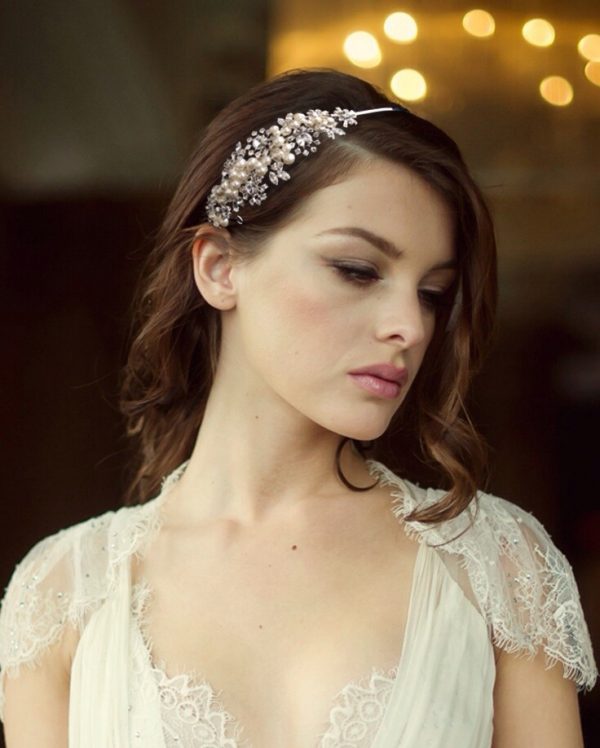 Elegant Ivory Pearl & CZ Crystal Bridal Headband