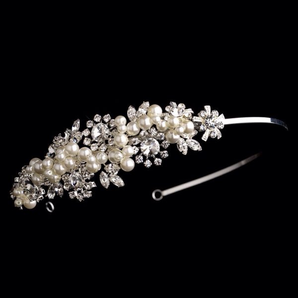 Elegant Ivory Pearl & CZ Crystal Bridal Headband