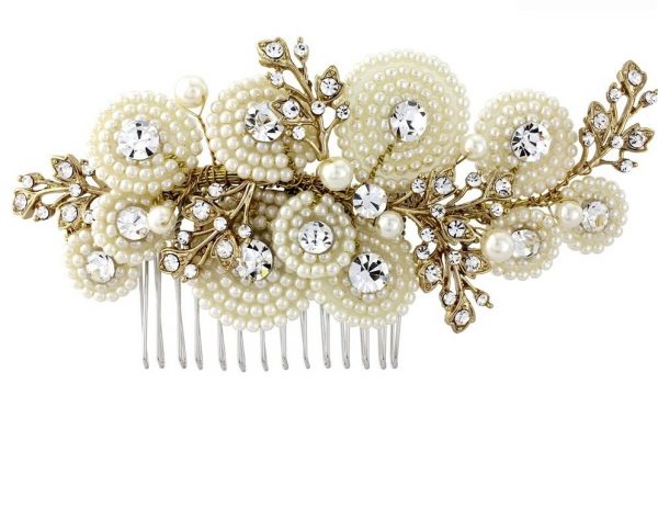 Ivory Pearl & Gold Crystal Luxurious Hair Comb