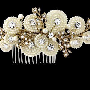 Ivory Pearl & Gold Crystal Luxurious Hair Comb