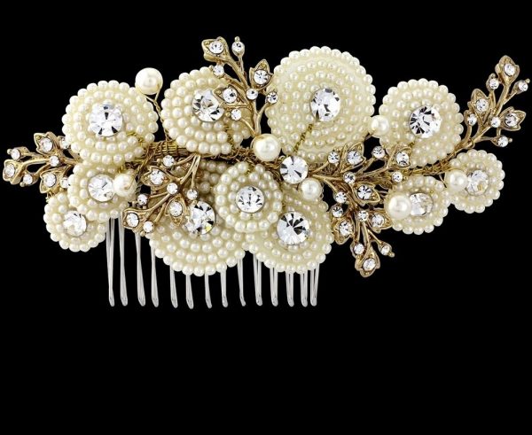 Ivory Pearl & Gold Crystal Luxurious Hair Comb