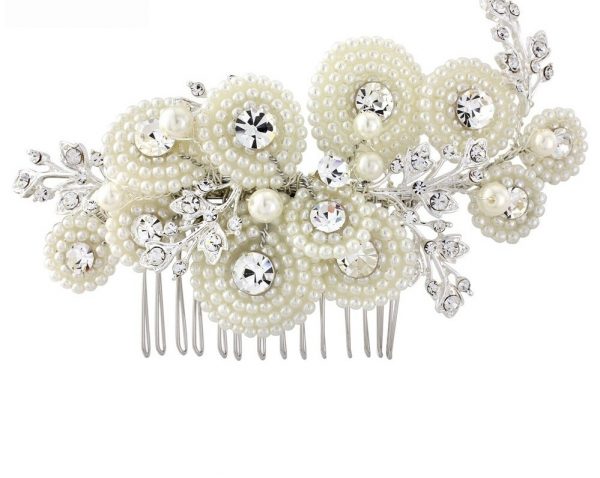 Ivory Pearl & Silver Crystal Luxurious Hair Comb