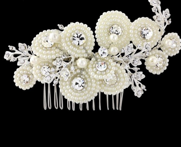 Ivory Pearl & Silver Crystal Luxurious Hair Comb