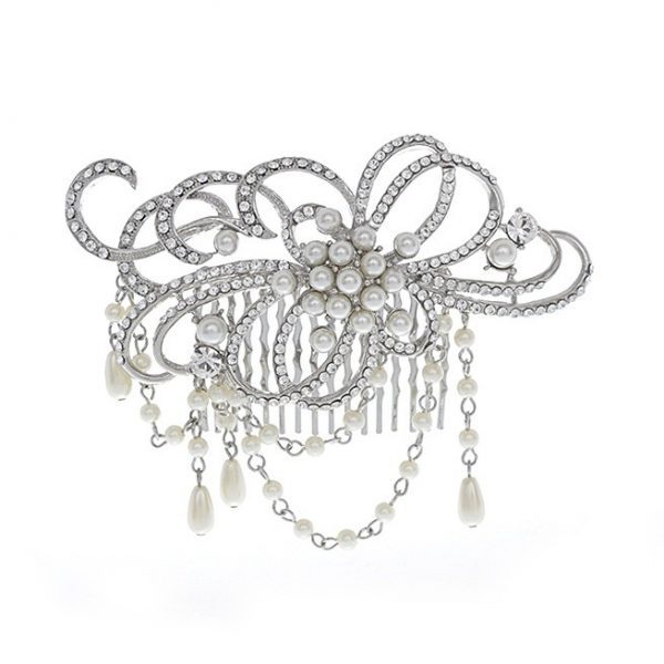 Pearl & Swarovski Crystal Vintage Drape Hair Comb