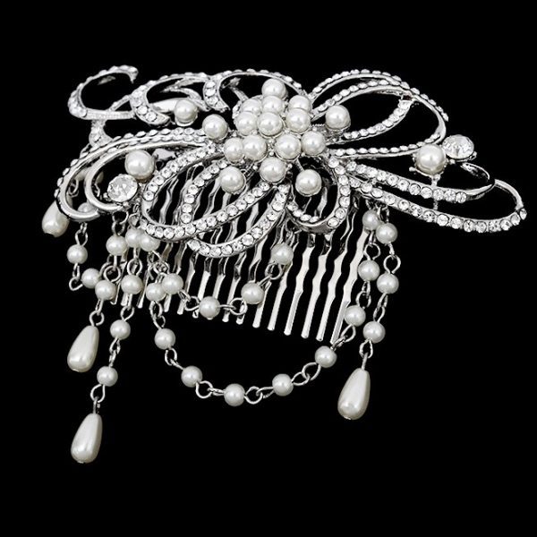 Pearl & Swarovski Crystal Vintage Drape Hair Comb