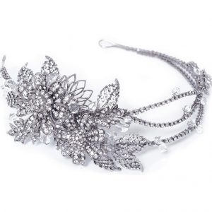 Large Bridal Clear Swarovski Crystal Side Headpiece