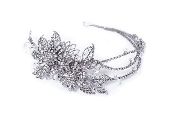 Large Bridal Clear Swarovski Crystal Side Headpiece