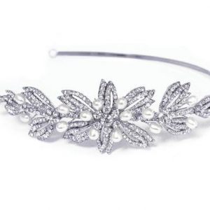 Sophisticated Bridal Clear Swarovski Crystal & Freshwater Pearl Headband