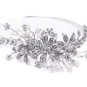 Romantic Bridal Clear Swarovski Crystal & Freshwater Pearl Headpiece