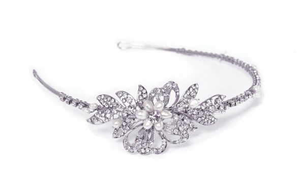 Delicate Bridal Clear Swarovski Crystal & Freshwater Pearls Headband