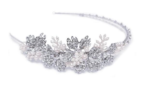 Pretty Bridal Clear Swarovski Crystal & Freshwater Pearl Headpiece
