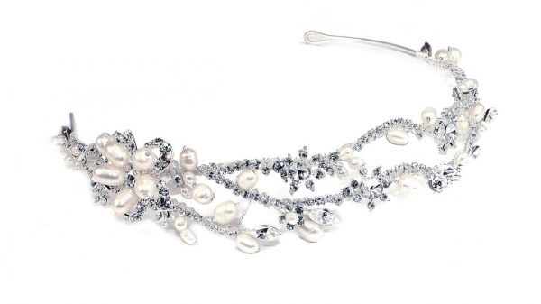 Exquisite Bridal Clear Swarovski Crystal & Freshwater Pearl Headpiece