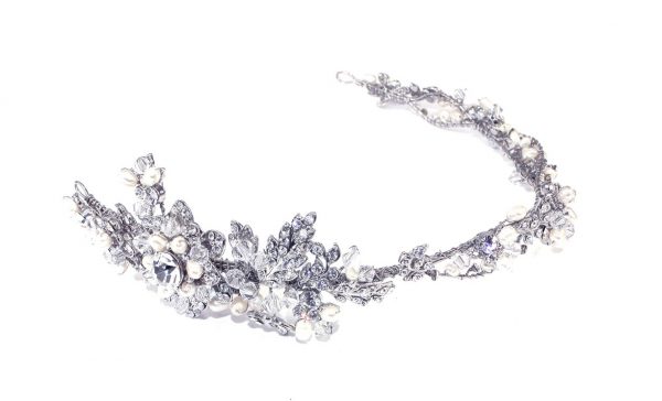Stunning Hairvine Bridal Clear Swarovski Crystal & Freshwater Pearl Headpiece