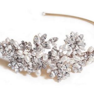 Sophisticated Gold Bridal Clear Swarovski Crystal Headpiece