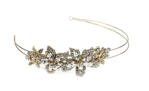 Dainty Gold Bridal Clear Swarovski Crystal Headband