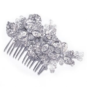 Feminine Floral Bridal Clear Swarovski Crystal Hair Comb