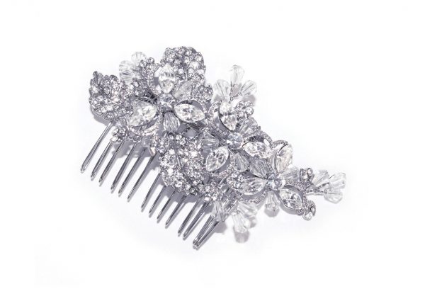 Feminine Floral Bridal Clear Swarovski Crystal Hair Comb
