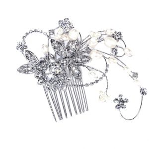 Vintage Bridal Clear Swarovski & Freshwater Pearls Crystal Hair Comb