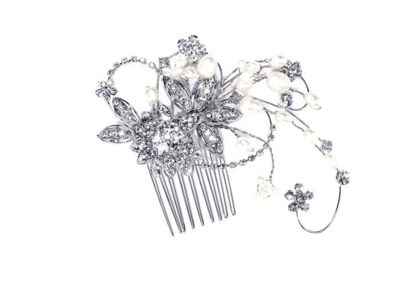 Vintage Bridal Clear Swarovski & Freshwater Pearls Crystal Hair Comb