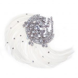Sophisticated Bridal Clear Swarovski Crystal & Ivory Feathers Comb