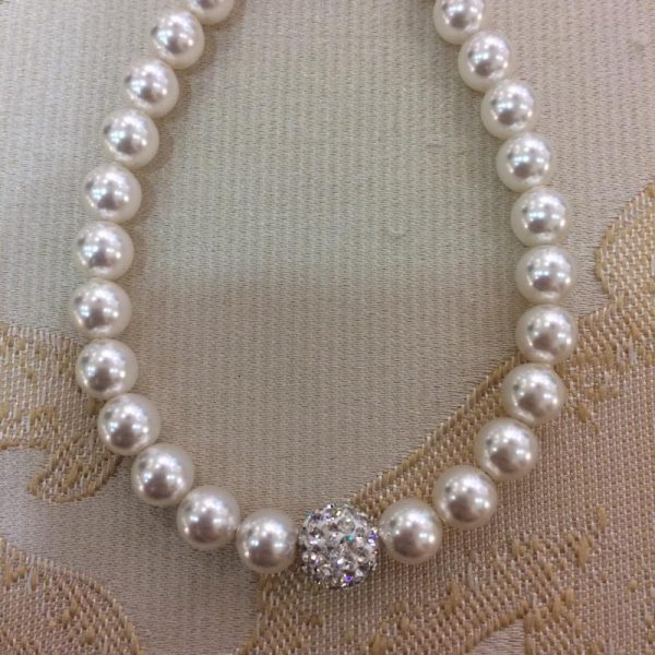 Stunning Ivory Pearl Bracelet with Disco Ball