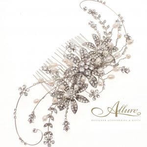 Large Pearl & Swarovski Crystal Flower Detail Hair Comb
