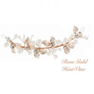 Rose Gold Clear Crystal & Pearl Hair Vine