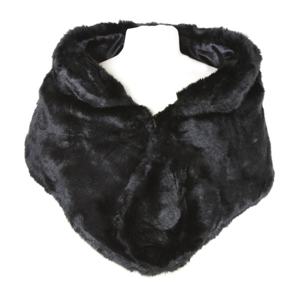 Black Faux Fur Wrap with Collar Detailing