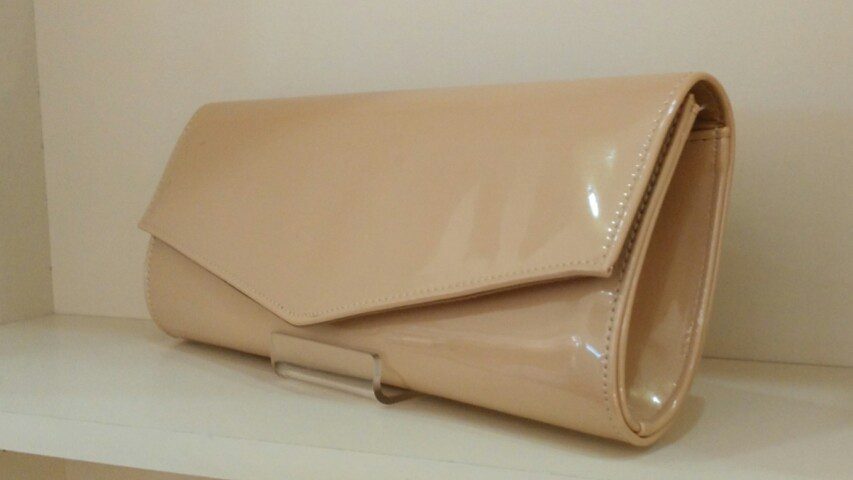 Nude patent clutch bag online