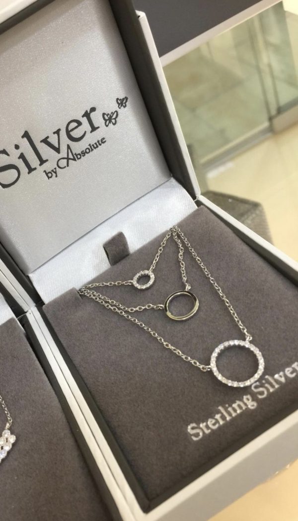 Absolute Sterling Silver SN110SL 3 Layer Circle Necklace