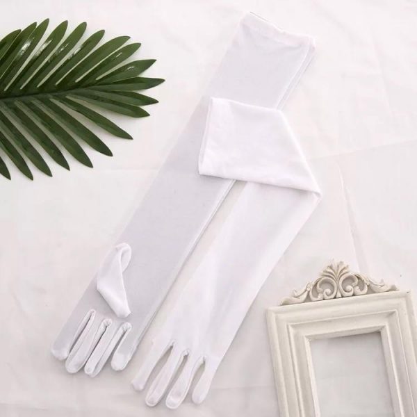 Long Satin White Evening Gloves